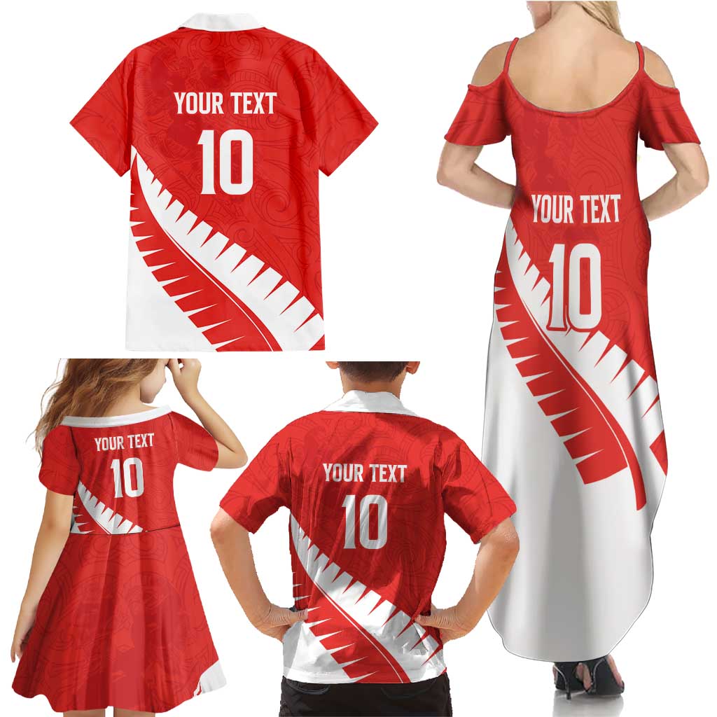 Custom New Zealand Cricket Family Matching Summer Maxi Dress and Hawaiian Shirt Kiwi Birds Haka Dance Red Fern Sporty Style