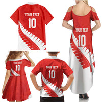 Custom New Zealand Cricket Family Matching Summer Maxi Dress and Hawaiian Shirt Kiwi Birds Haka Dance Red Fern Sporty Style