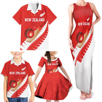 Custom New Zealand Cricket Family Matching Tank Maxi Dress and Hawaiian Shirt Kiwi Birds Haka Dance Red Fern Sporty Style