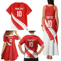 Custom New Zealand Cricket Family Matching Tank Maxi Dress and Hawaiian Shirt Kiwi Birds Haka Dance Red Fern Sporty Style