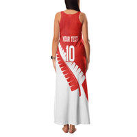 Custom New Zealand Cricket Family Matching Tank Maxi Dress and Hawaiian Shirt Kiwi Birds Haka Dance Red Fern Sporty Style
