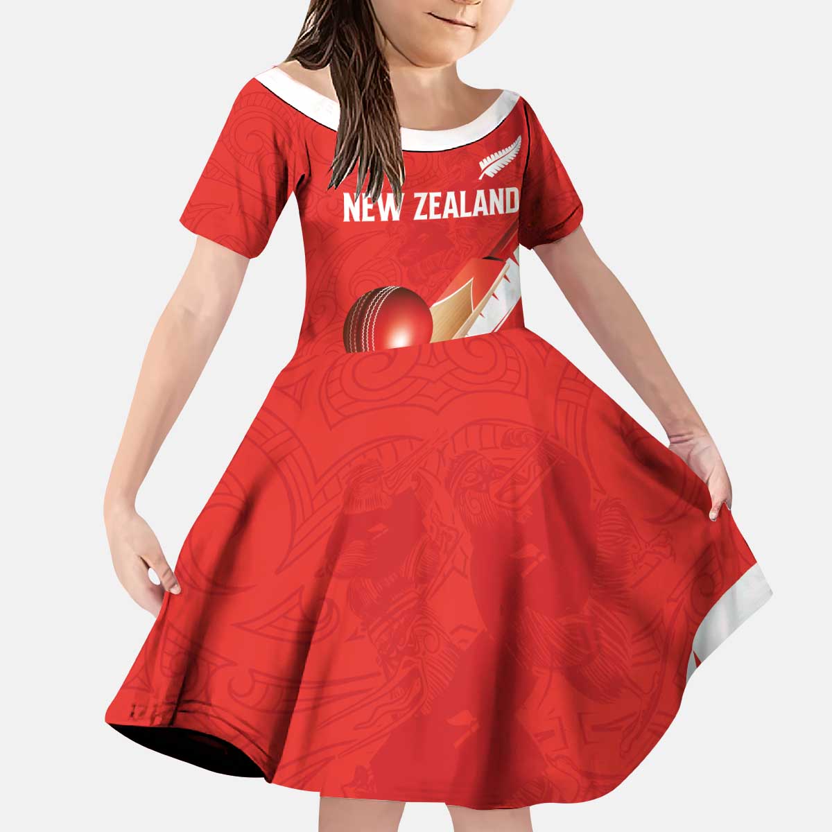 Custom New Zealand Cricket Kid Short Sleeve Dress Kiwi Birds Haka Dance Red Fern Sporty Style