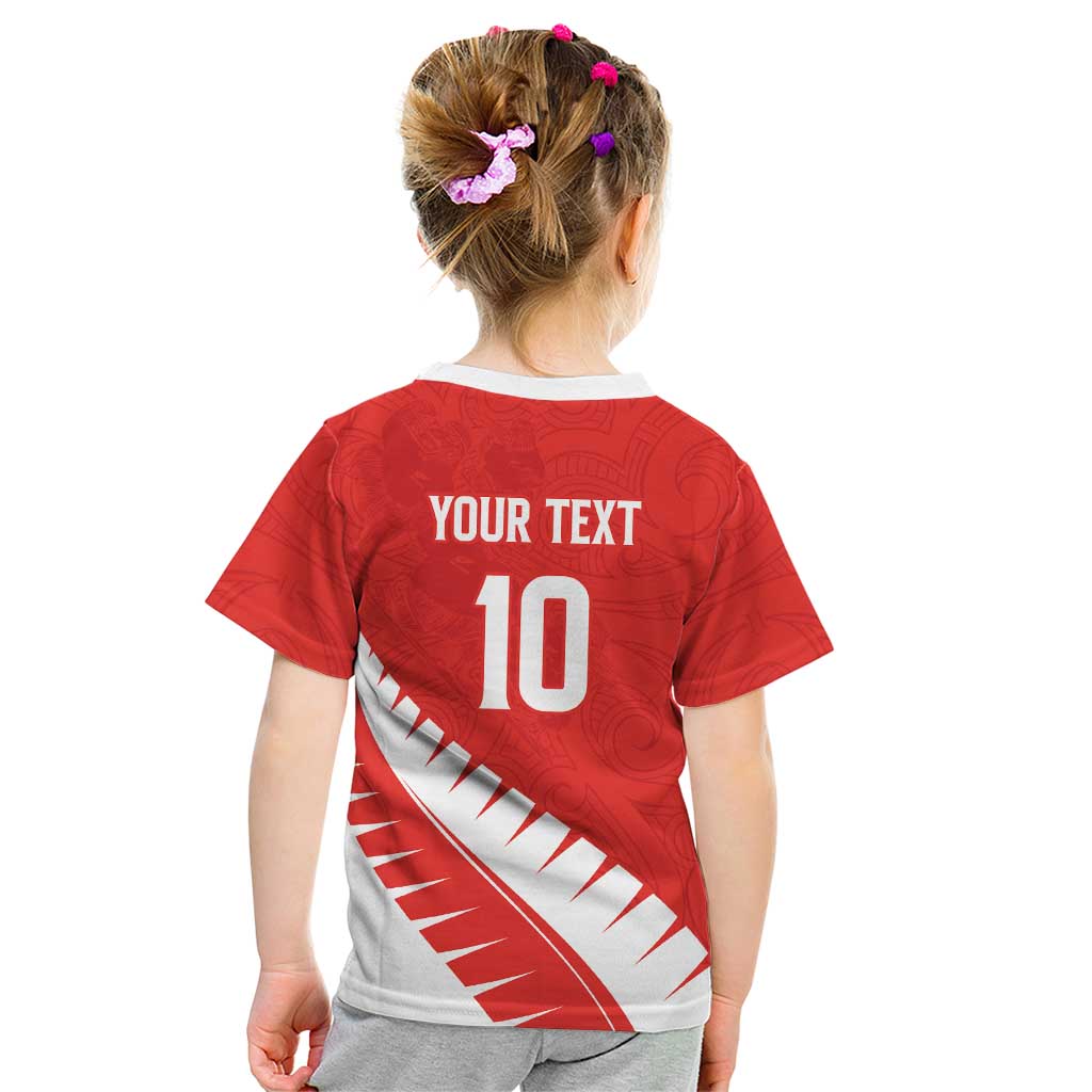 Custom New Zealand Cricket Kid T Shirt Kiwi Birds Haka Dance Red Fern Sporty Style