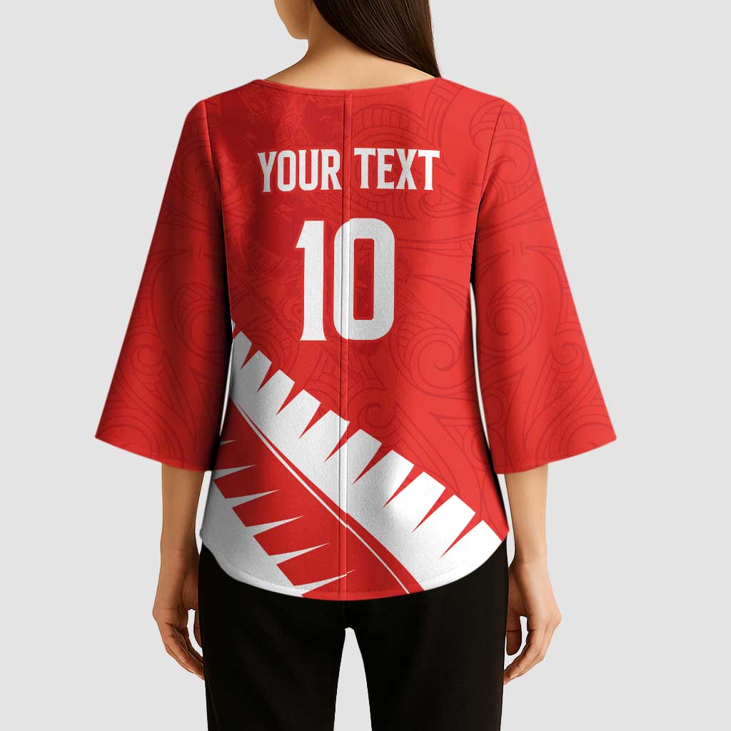 Custom New Zealand Cricket Kimono Sleeve Blouse Kiwi Birds Haka Dance Red Fern Sporty Style