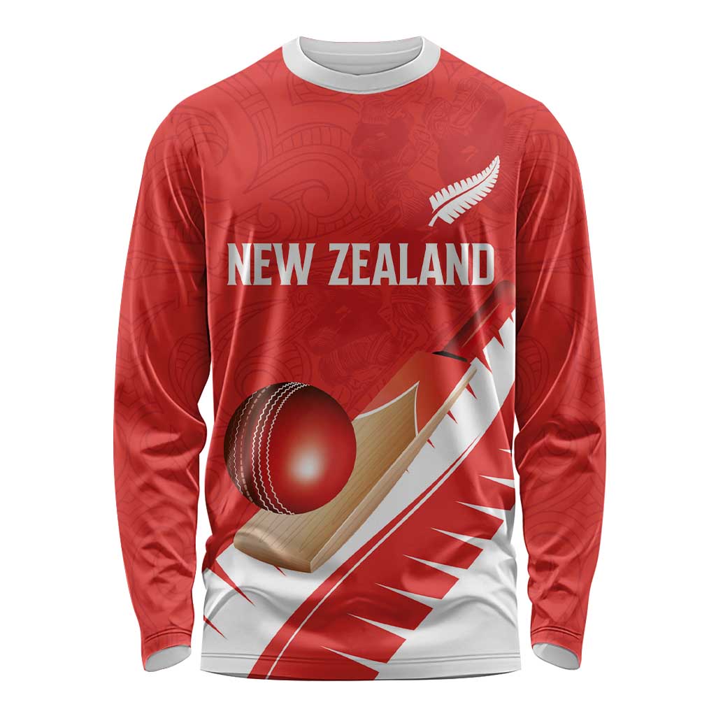 Custom New Zealand Cricket Long Sleeve Shirt Kiwi Birds Haka Dance Red Fern Sporty Style
