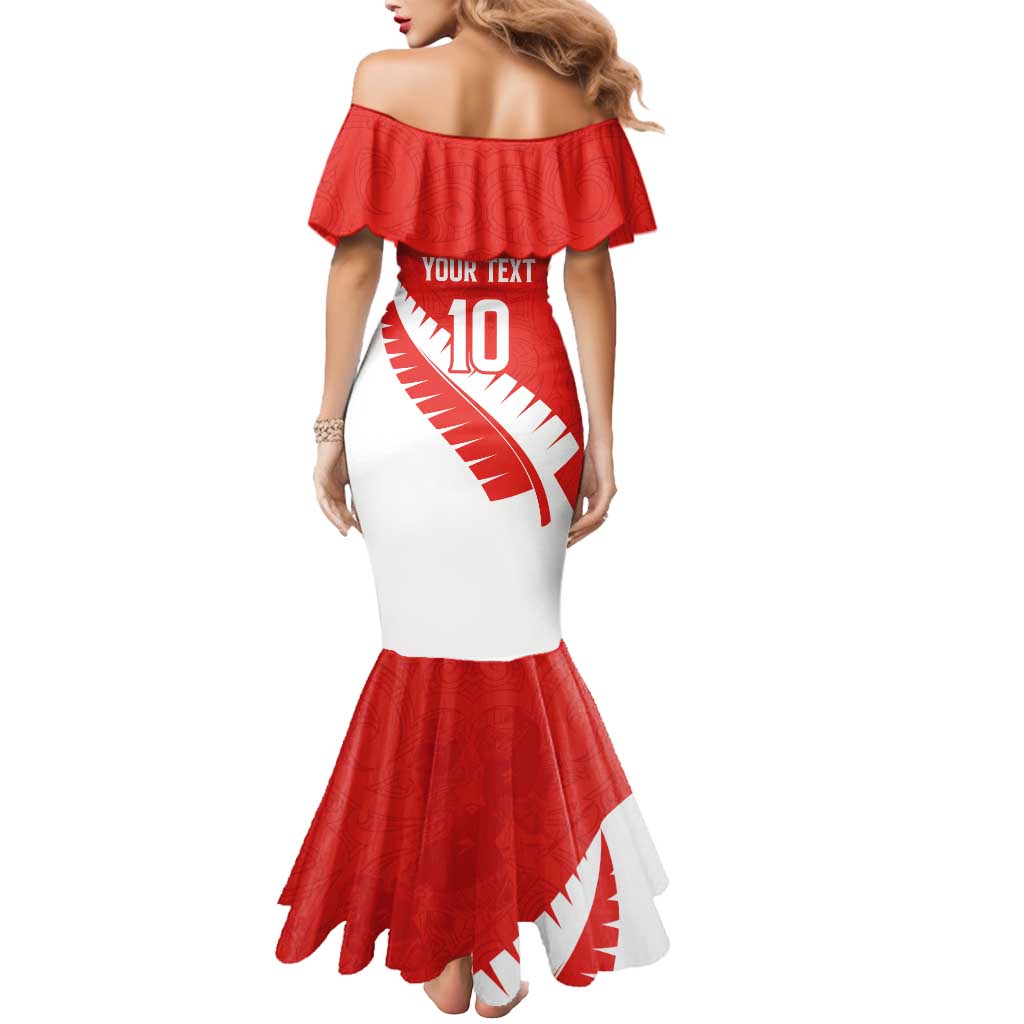 Custom New Zealand Cricket Mermaid Dress Kiwi Birds Haka Dance Red Fern Sporty Style