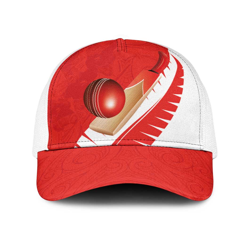 New Zealand Cricket Mesh Trucker Cap Kiwi Birds Haka Dance Red Fern Sporty Style LT03 One Size White Red - Polynesian Pride