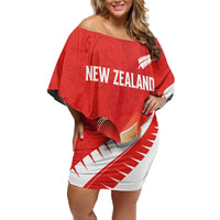 Custom New Zealand Cricket Off Shoulder Short Dress Kiwi Birds Haka Dance Red Fern Sporty Style