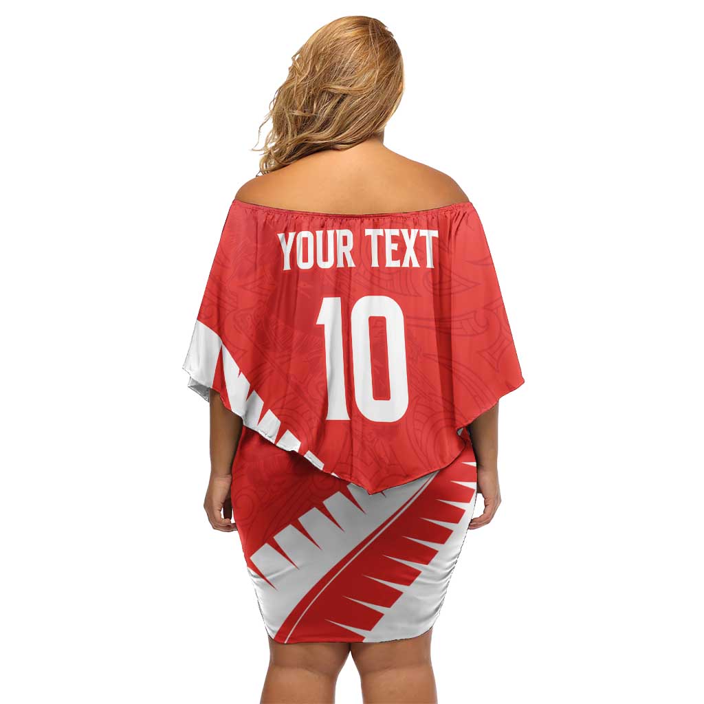 Custom New Zealand Cricket Off Shoulder Short Dress Kiwi Birds Haka Dance Red Fern Sporty Style