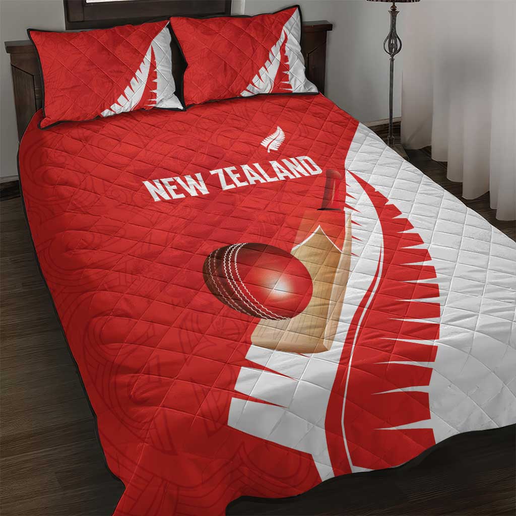 New Zealand Cricket Quilt Bed Set Kiwi Birds Haka Dance Red Fern Sporty Style