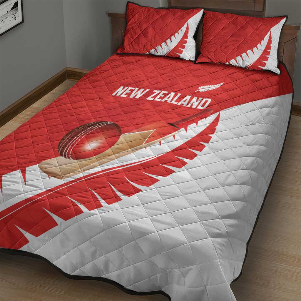 New Zealand Cricket Quilt Bed Set Kiwi Birds Haka Dance Red Fern Sporty Style