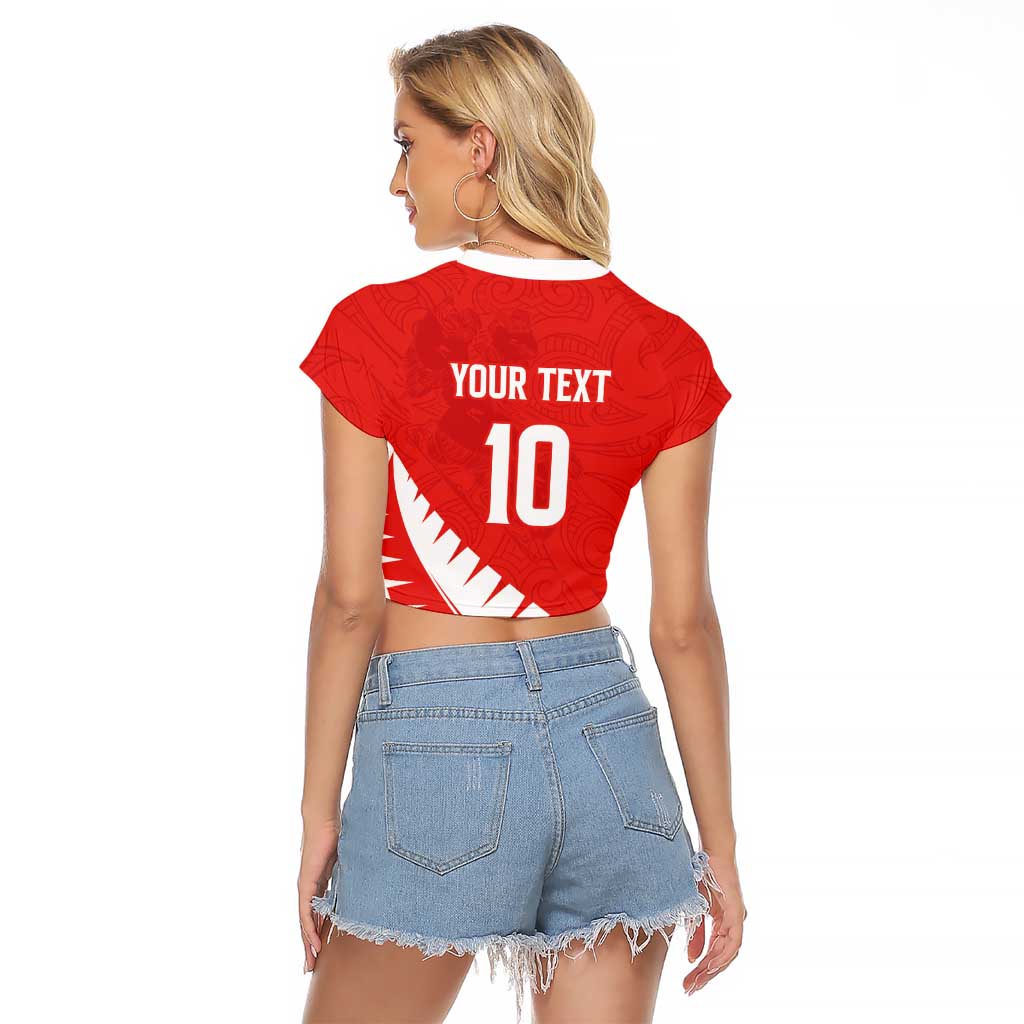 Custom New Zealand Cricket Raglan Cropped T Shirt Kiwi Birds Haka Dance Red Fern Sporty Style