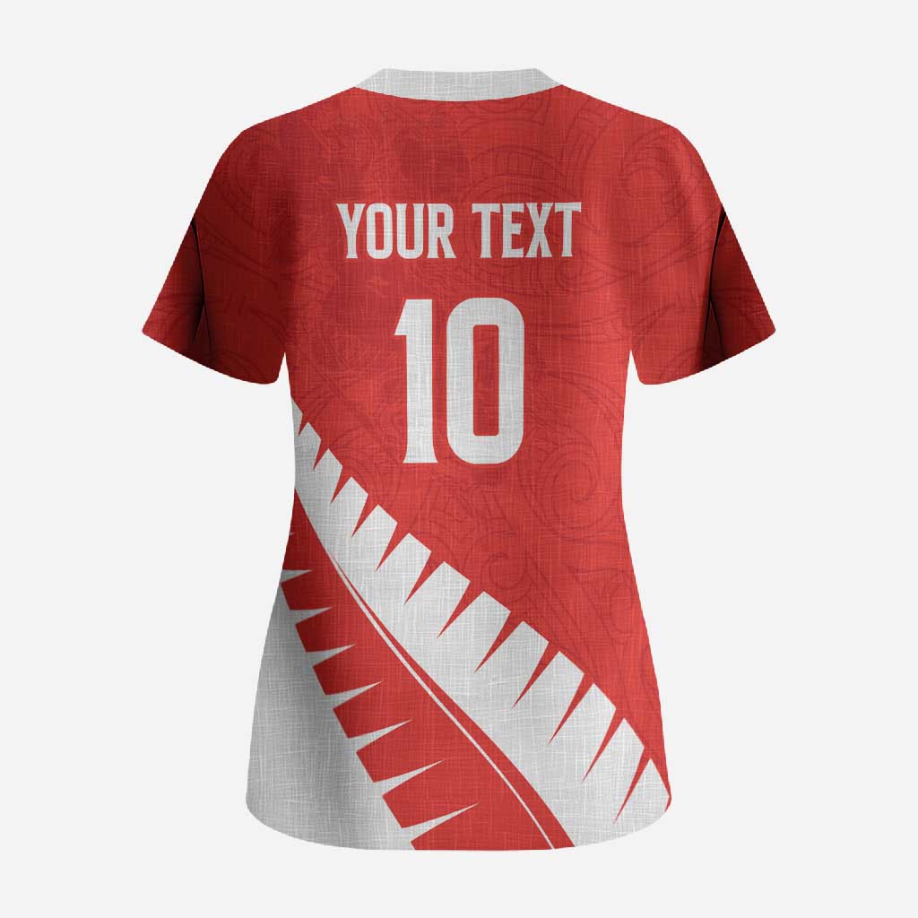 Custom New Zealand Cricket Scrub Top Kiwi Birds Haka Dance Red Fern Sporty Style