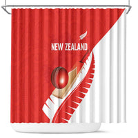 New Zealand Cricket Shower Curtain Kiwi Birds Haka Dance Red Fern Sporty Style