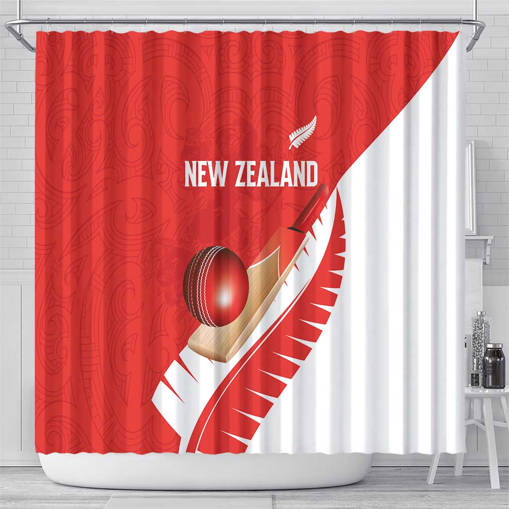 New Zealand Cricket Shower Curtain Kiwi Birds Haka Dance Red Fern Sporty Style