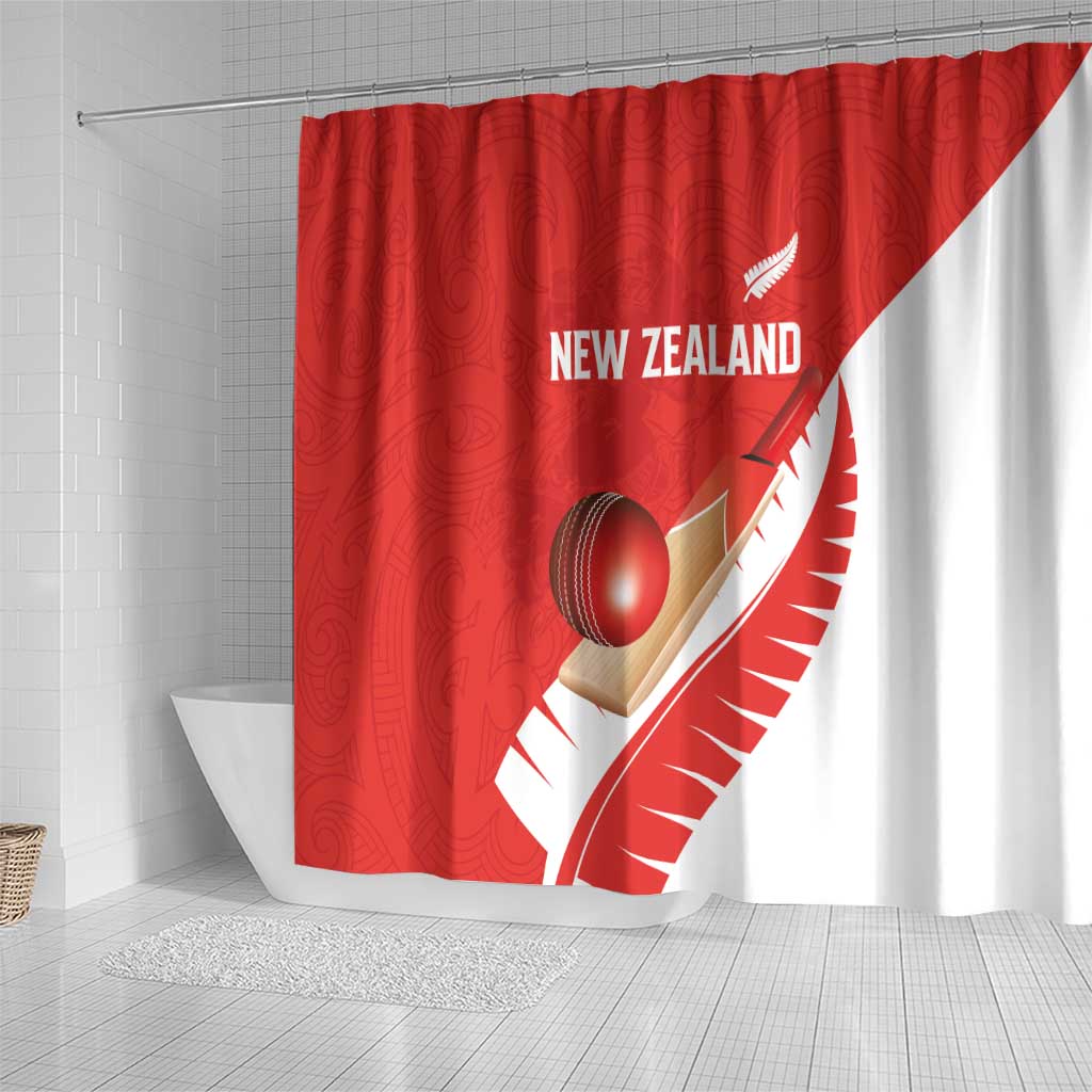 New Zealand Cricket Shower Curtain Kiwi Birds Haka Dance Red Fern Sporty Style