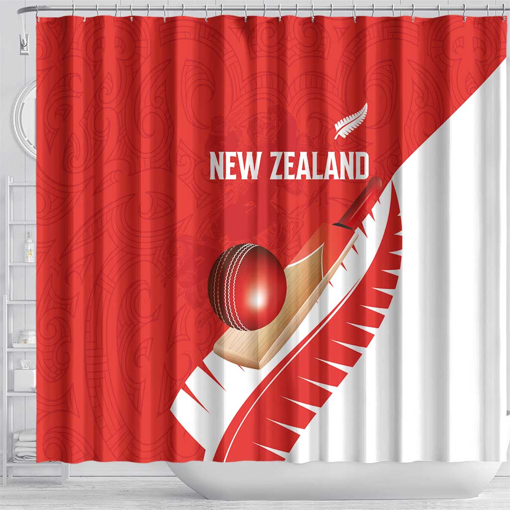 New Zealand Cricket Shower Curtain Kiwi Birds Haka Dance Red Fern Sporty Style