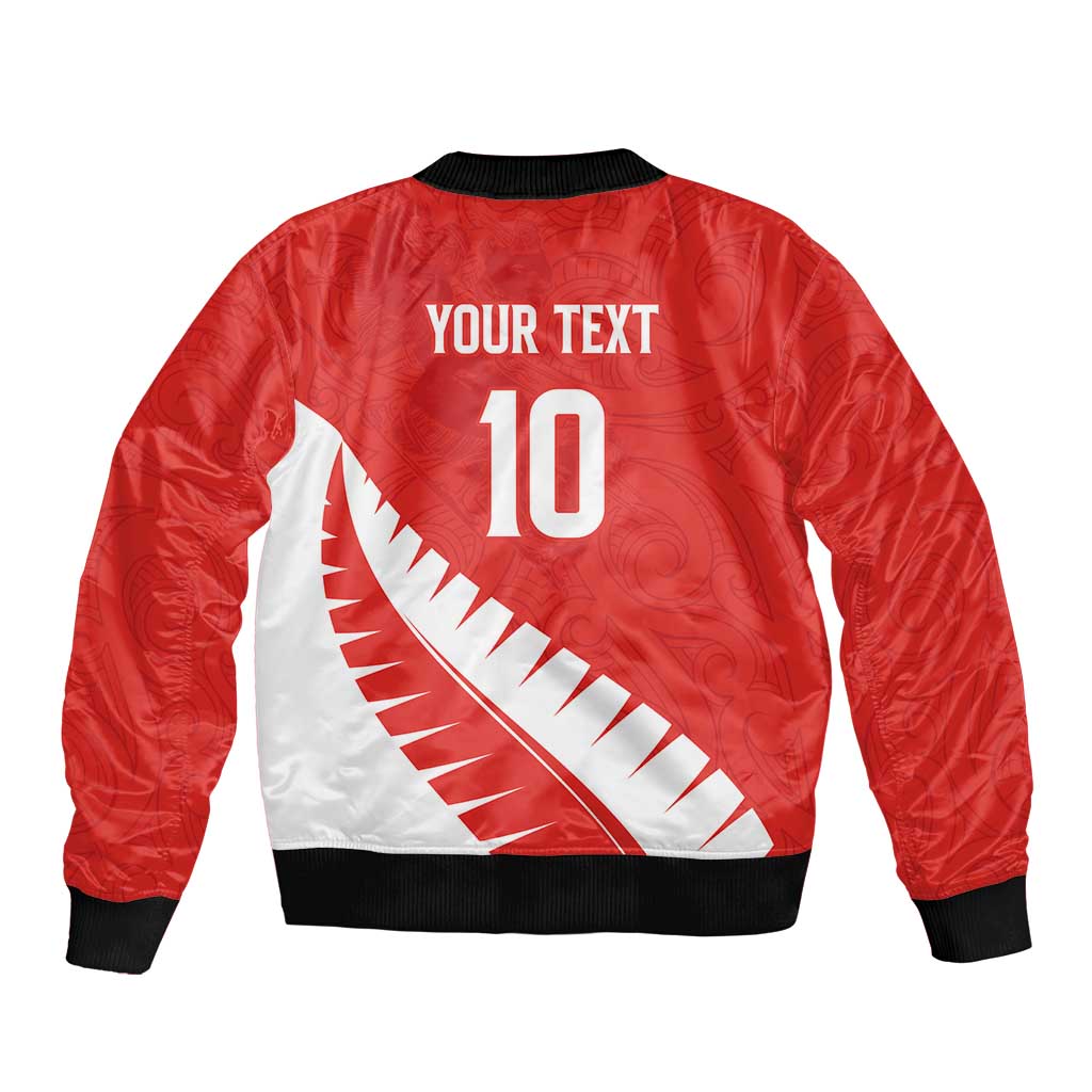 Custom New Zealand Cricket Sleeve Zip Bomber Jacket Kiwi Birds Haka Dance Red Fern Sporty Style