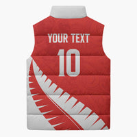 Custom New Zealand Cricket Sleeveless Puffer Jacket Kiwi Birds Haka Dance Red Fern Sporty Style