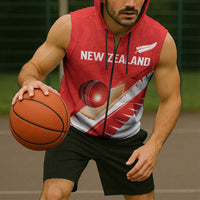Custom New Zealand Cricket Sleeveless Zip Hoodie Kiwi Birds Haka Dance Red Fern Sporty Style