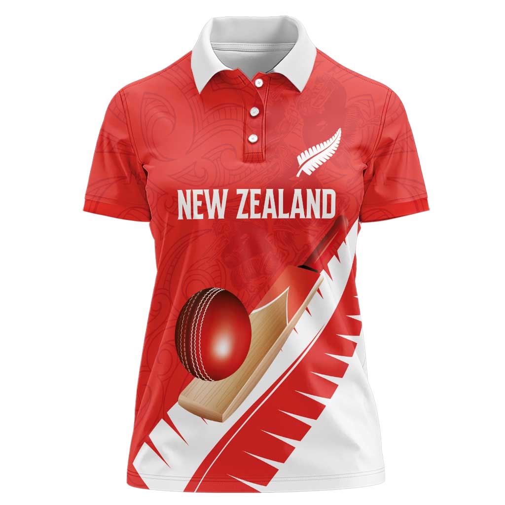 Custom New Zealand Cricket Women Polo Shirt Kiwi Birds Haka Dance Red Fern Sporty Style