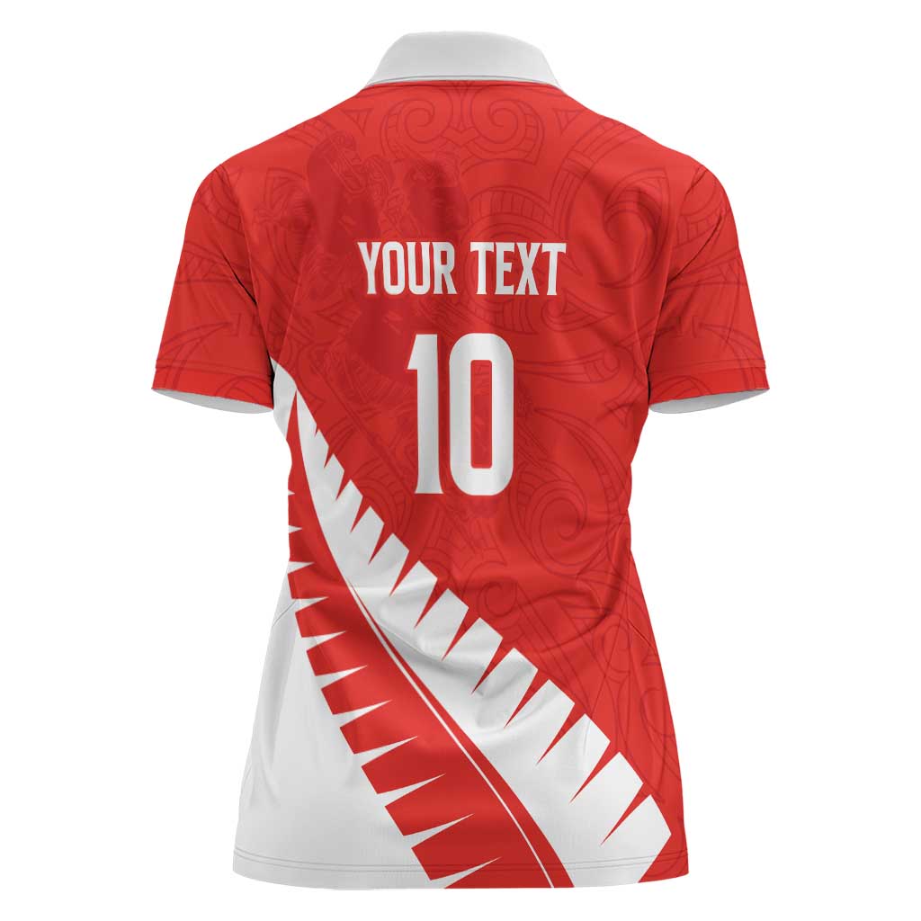 Custom New Zealand Cricket Women Polo Shirt Kiwi Birds Haka Dance Red Fern Sporty Style