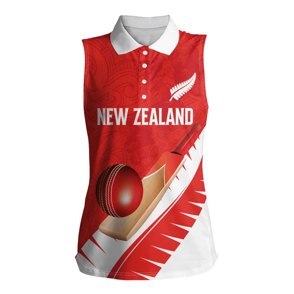 Custom New Zealand Cricket Women Sleeveless Polo Shirt Kiwi Birds Haka Dance Red Fern Sporty Style