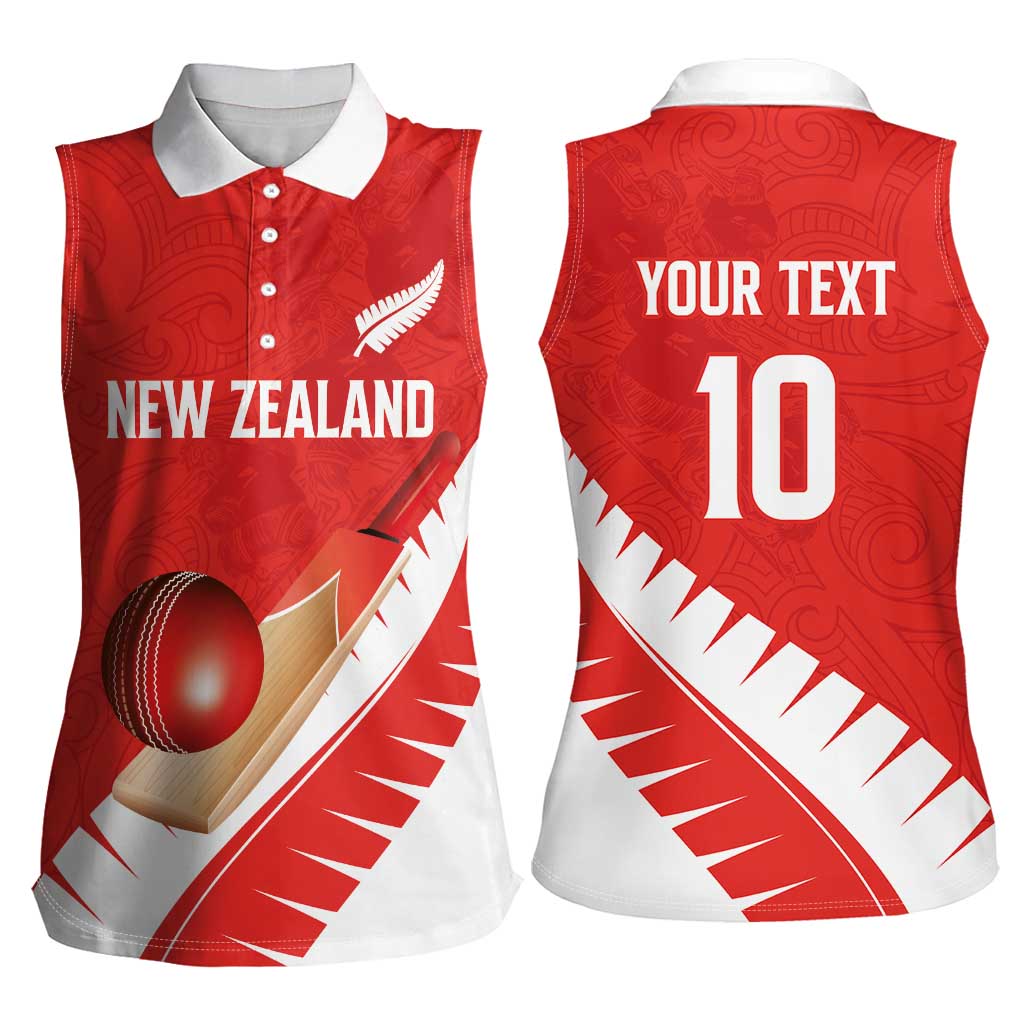 Custom New Zealand Cricket Women Sleeveless Polo Shirt Kiwi Birds Haka Dance Red Fern Sporty Style