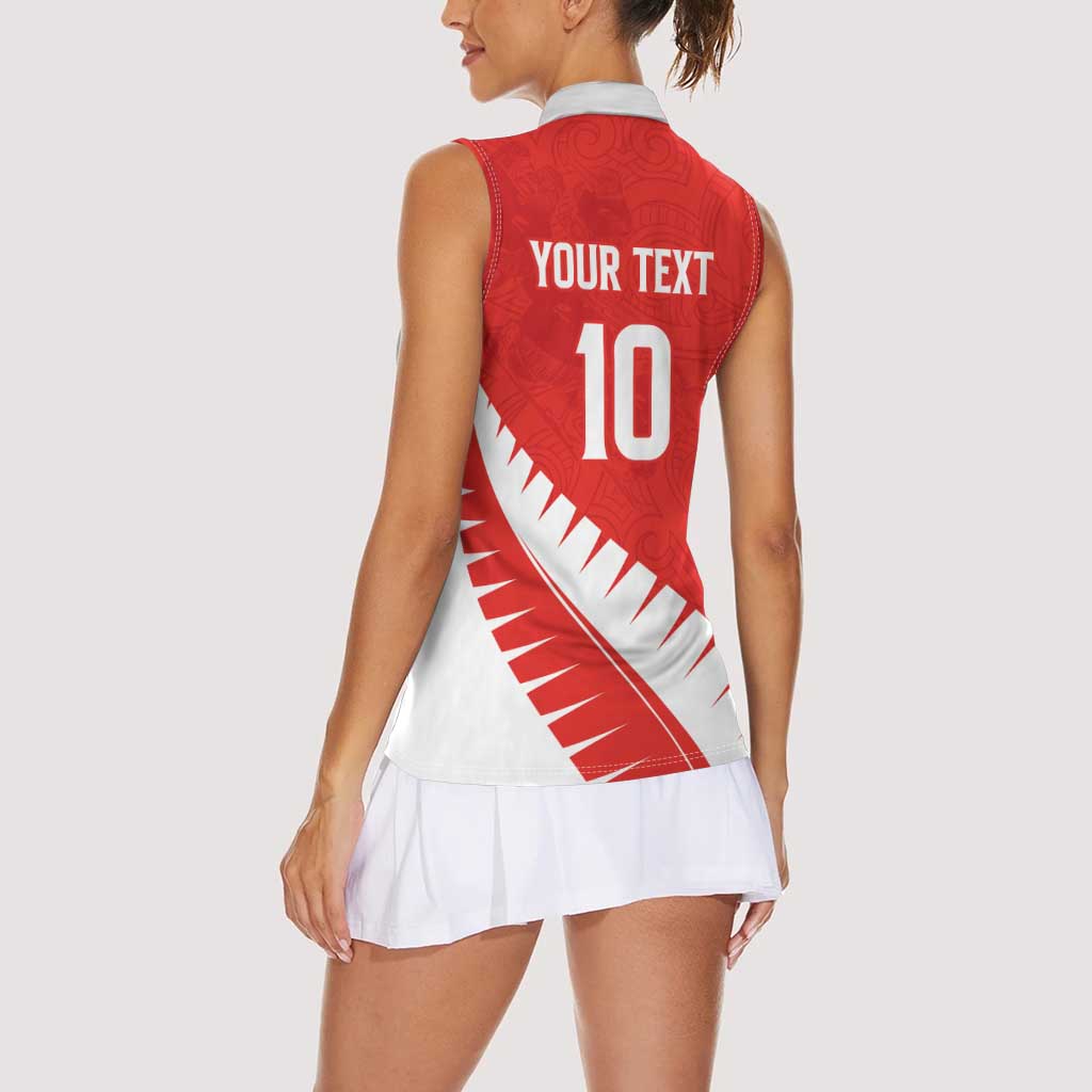 Custom New Zealand Cricket Women Sleeveless Polo Shirt Kiwi Birds Haka Dance Red Fern Sporty Style