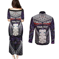 New Zealand Hei Tiki Couples Matching Puletasi and Long Sleeve Button Shirt Maori Purple Papua Shell Pattern LT03 - Polynesian Pride