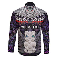 New Zealand Hei Tiki Family Matching Long Sleeve Bodycon Dress and Hawaiian Shirt Maori Purple Papua Shell Pattern LT03 - Polynesian Pride