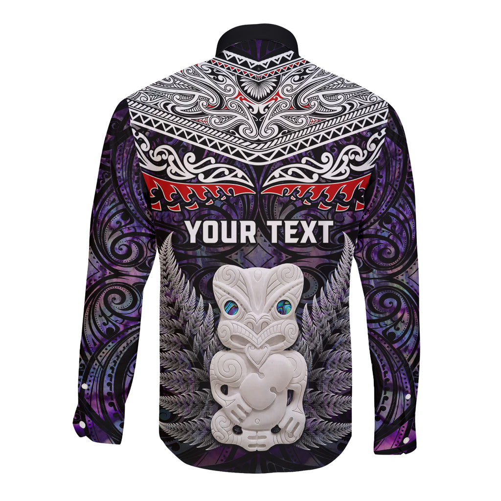 New Zealand Hei Tiki Long Sleeve Button Shirt Maori Purple Papua Shell Pattern LT03 - Polynesian Pride