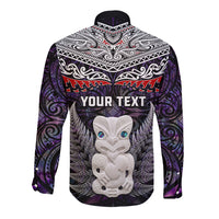 New Zealand Hei Tiki Long Sleeve Button Shirt Maori Purple Papua Shell Pattern LT03 - Polynesian Pride