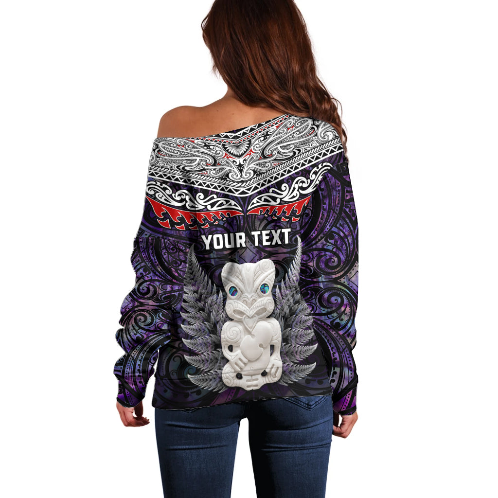 New Zealand Hei Tiki Off Shoulder Sweater Maori Purple Papua Shell Pattern LT03 - Polynesian Pride