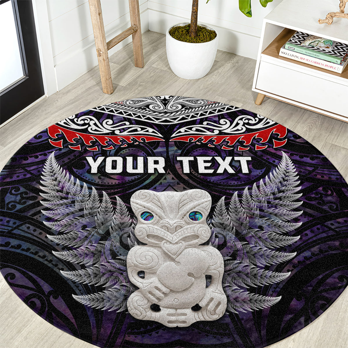 New Zealand Hei Tiki Round Carpet Maori Purple Papua Shell Pattern LT03 Purple - Polynesian Pride