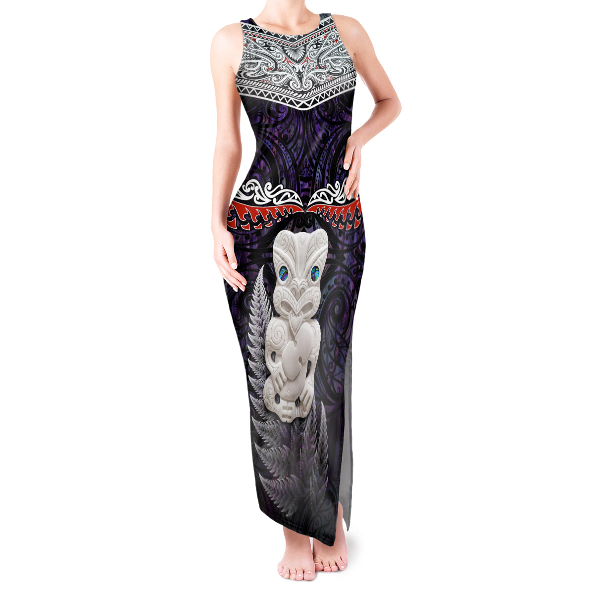 New Zealand Hei Tiki Tank Maxi Dress Maori Purple Papua Shell Pattern LT03 Women Purple - Polynesian Pride