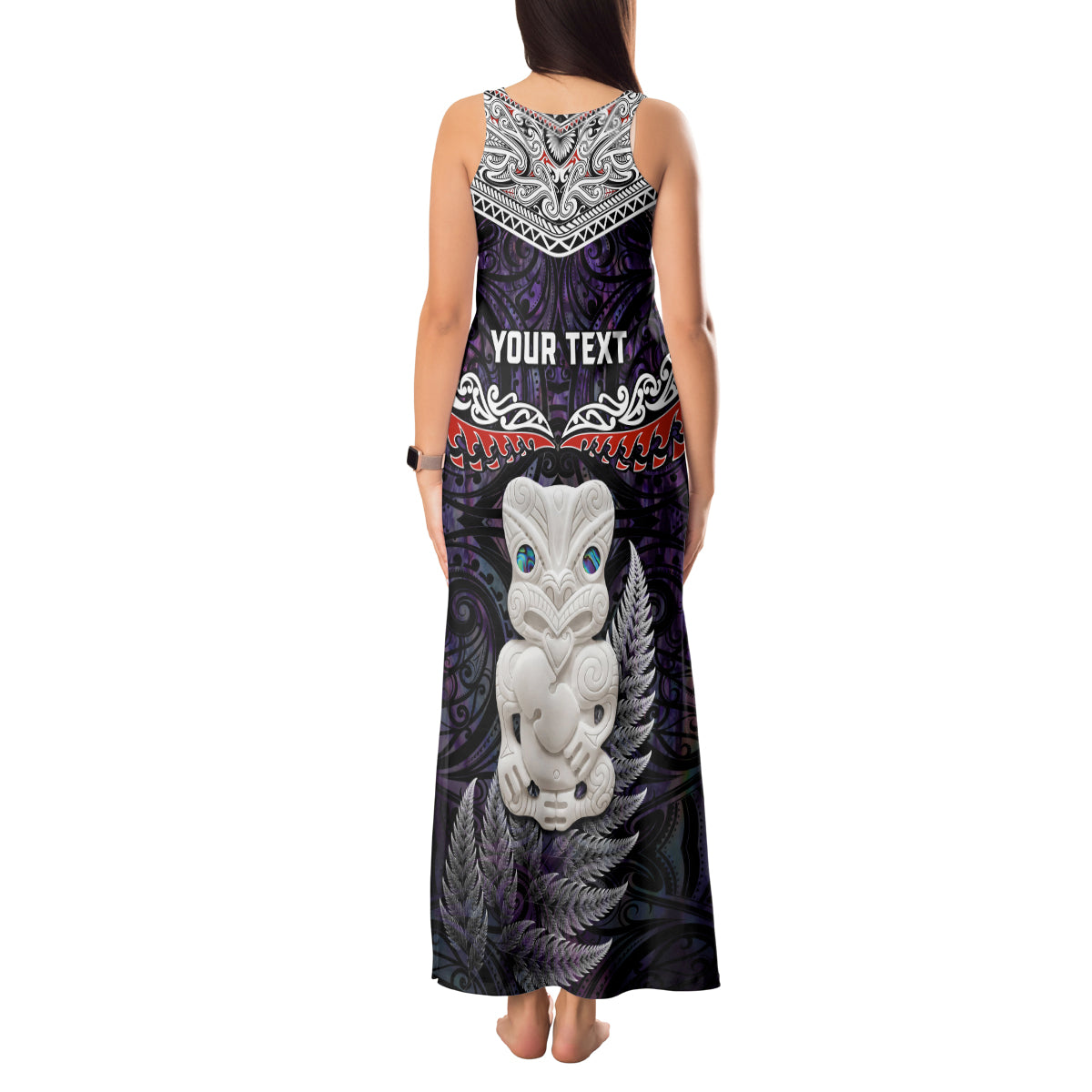 New Zealand Hei Tiki Tank Maxi Dress Maori Purple Papua Shell Pattern LT03 - Polynesian Pride