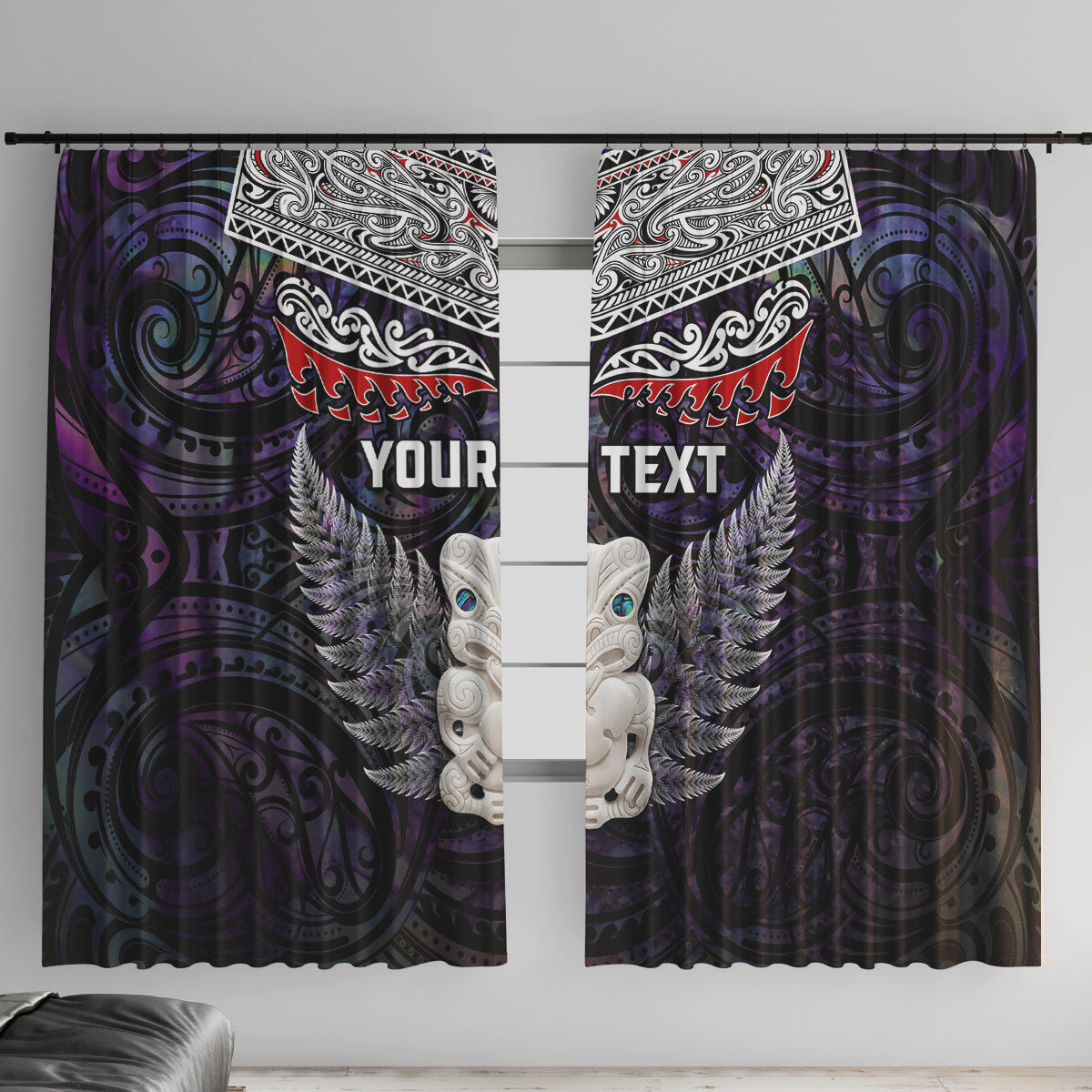 New Zealand Hei Tiki Window Curtain Maori Purple Papua Shell Pattern LT03 With Hooks Purple - Polynesian Pride