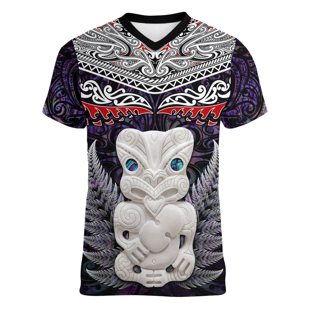 New Zealand Hei Tiki Women V Neck T Shirt Maori Purple Papua Shell Pattern LT03 Female Purple - Polynesian Pride