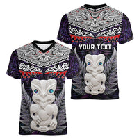 New Zealand Hei Tiki Women V Neck T Shirt Maori Purple Papua Shell Pattern LT03 - Polynesian Pride