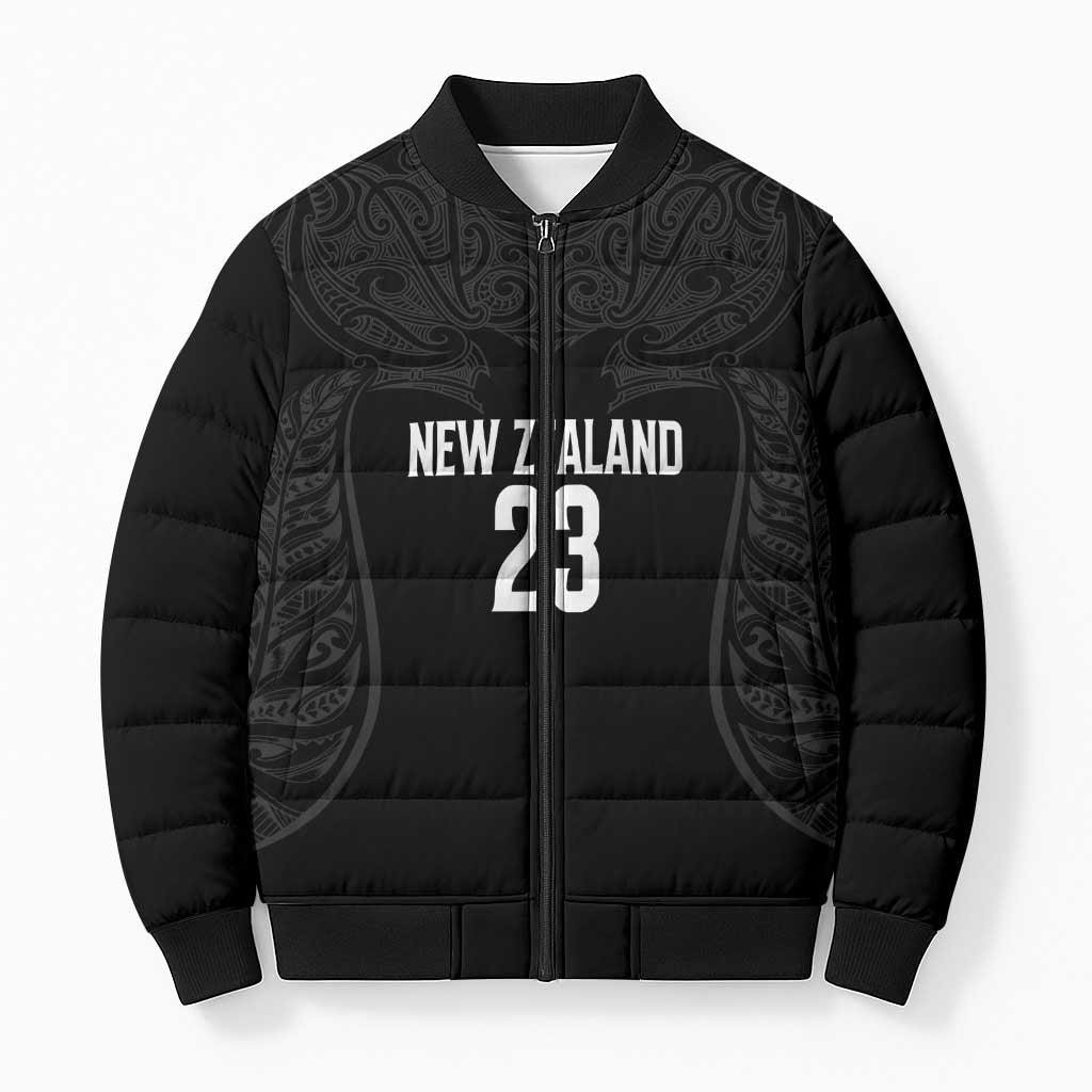 New Zealand Basketball Ta Moko Tribal Custom Bomber Puffer Jacket LT03 Unisex Black - Polynesian Pride