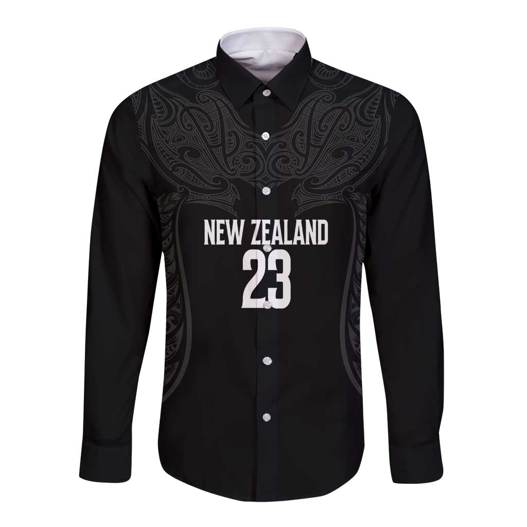 New Zealand Basketball Ta Moko Tribal Custom Long Sleeve Button Shirt LT03 Unisex Black - Polynesian Pride