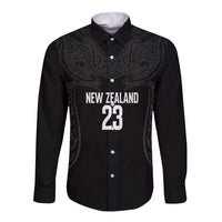 New Zealand Basketball Ta Moko Tribal Custom Long Sleeve Button Shirt LT03 Unisex Black - Polynesian Pride