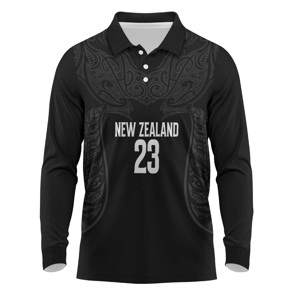 New Zealand Basketball Ta Moko Tribal Custom Long Sleeve Polo Shirt LT03 Black - Polynesian Pride