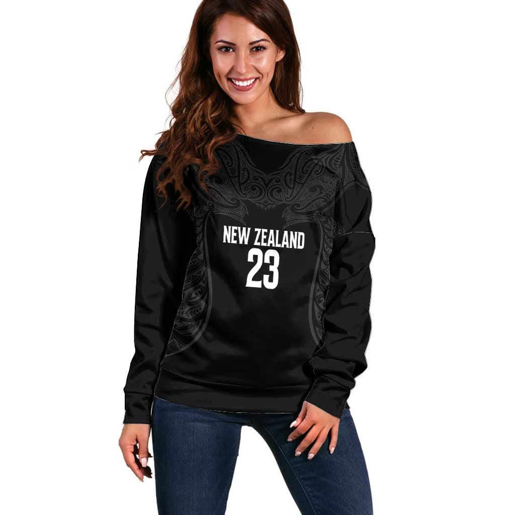 New Zealand Basketball Ta Moko Tribal Custom Off Shoulder Sweater LT03 Women Black - Polynesian Pride