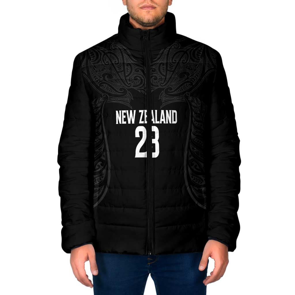 New Zealand Basketball Ta Moko Tribal Custom Padded Jacket LT03 Men Black - Polynesian Pride