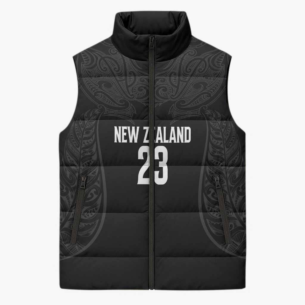 New Zealand Basketball Ta Moko Tribal Custom Sleeveless Puffer Jacket