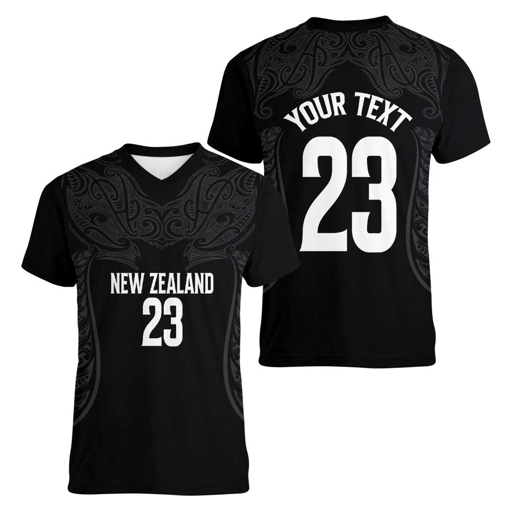 New Zealand Basketball Ta Moko Tribal Custom Women V-Neck T-Shirt