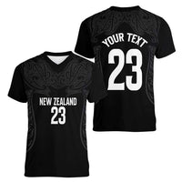 New Zealand Basketball Ta Moko Tribal Custom Women V-Neck T-Shirt