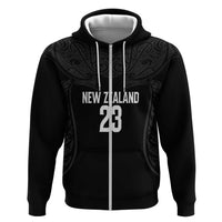 New Zealand Basketball Ta Moko Tribal Custom Zip Hoodie LT03 Zip Hoodie Black - Polynesian Pride